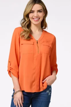Solid Zip Neckline Top