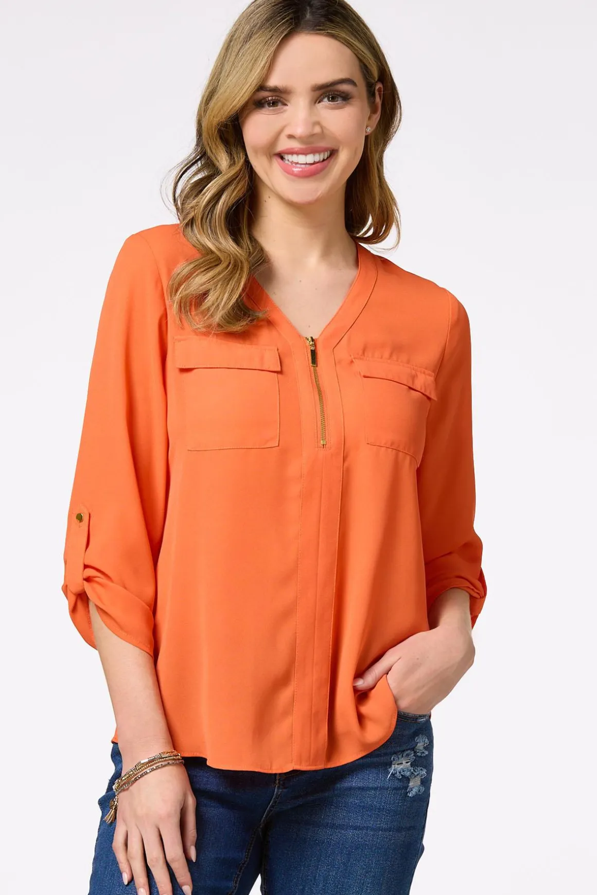 Solid Zip Neckline Top