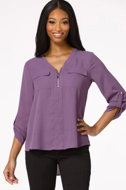 Solid Zip Neckline Top