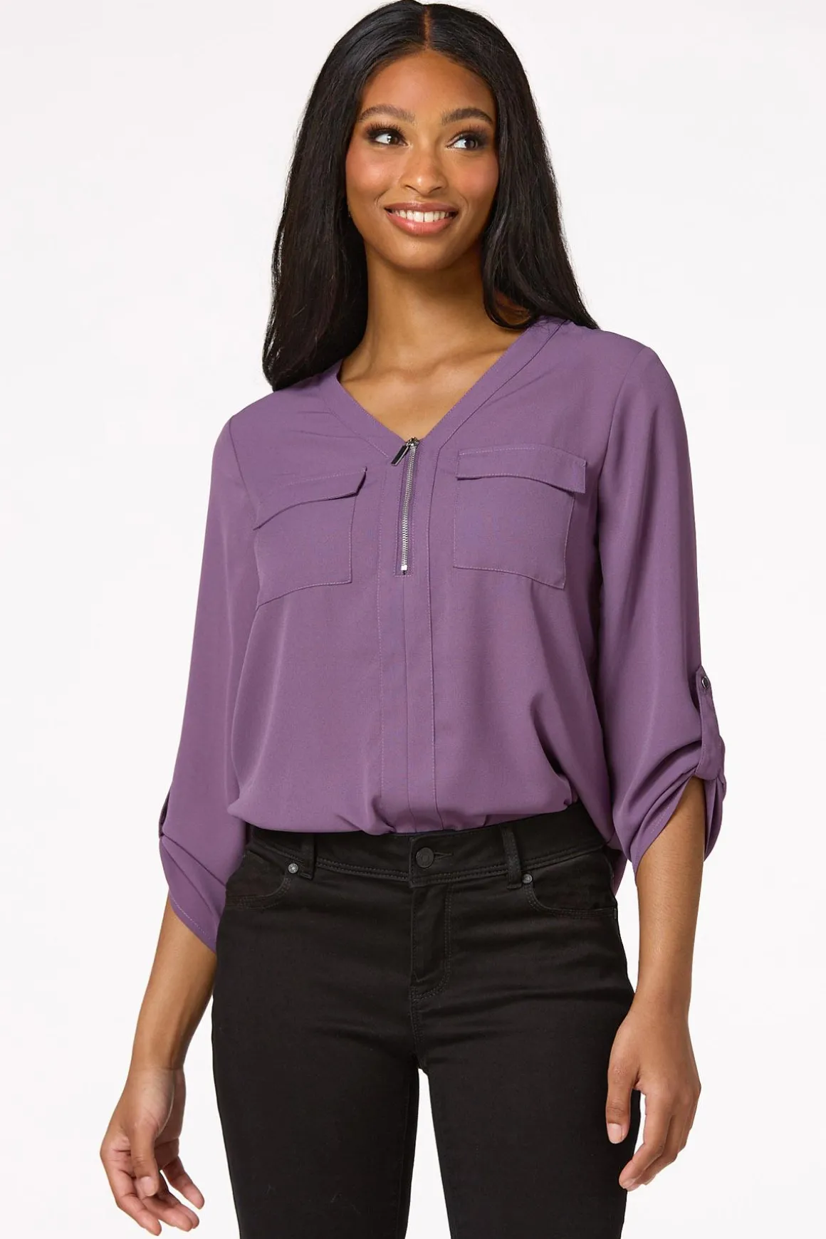 Solid Zip Neckline Top