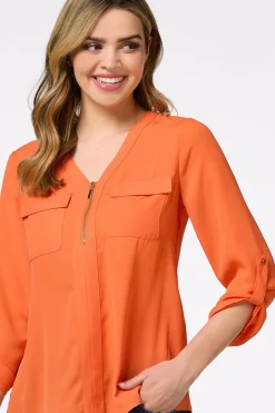 Solid Zip Neckline Top
