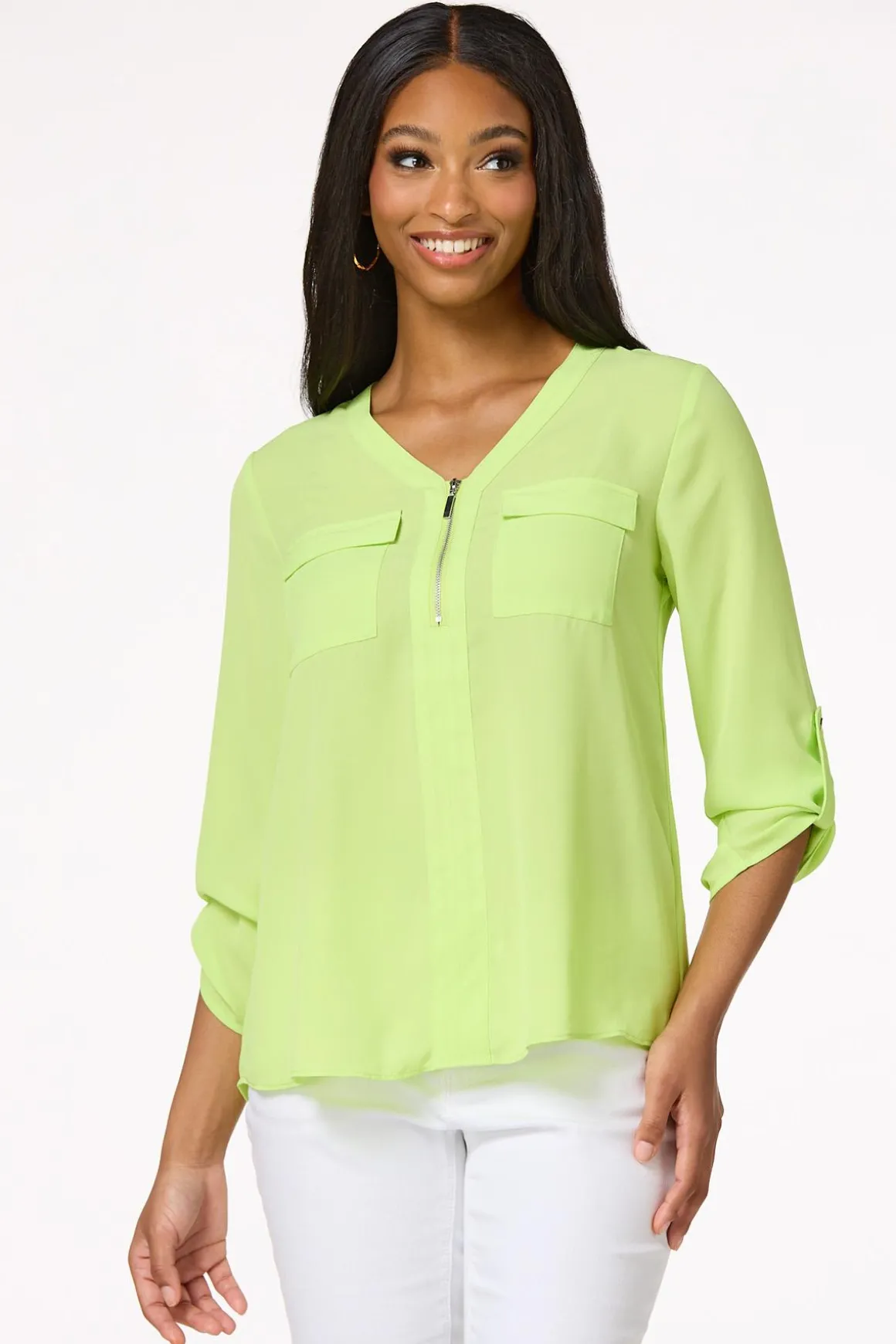Solid Zip Neckline Top
