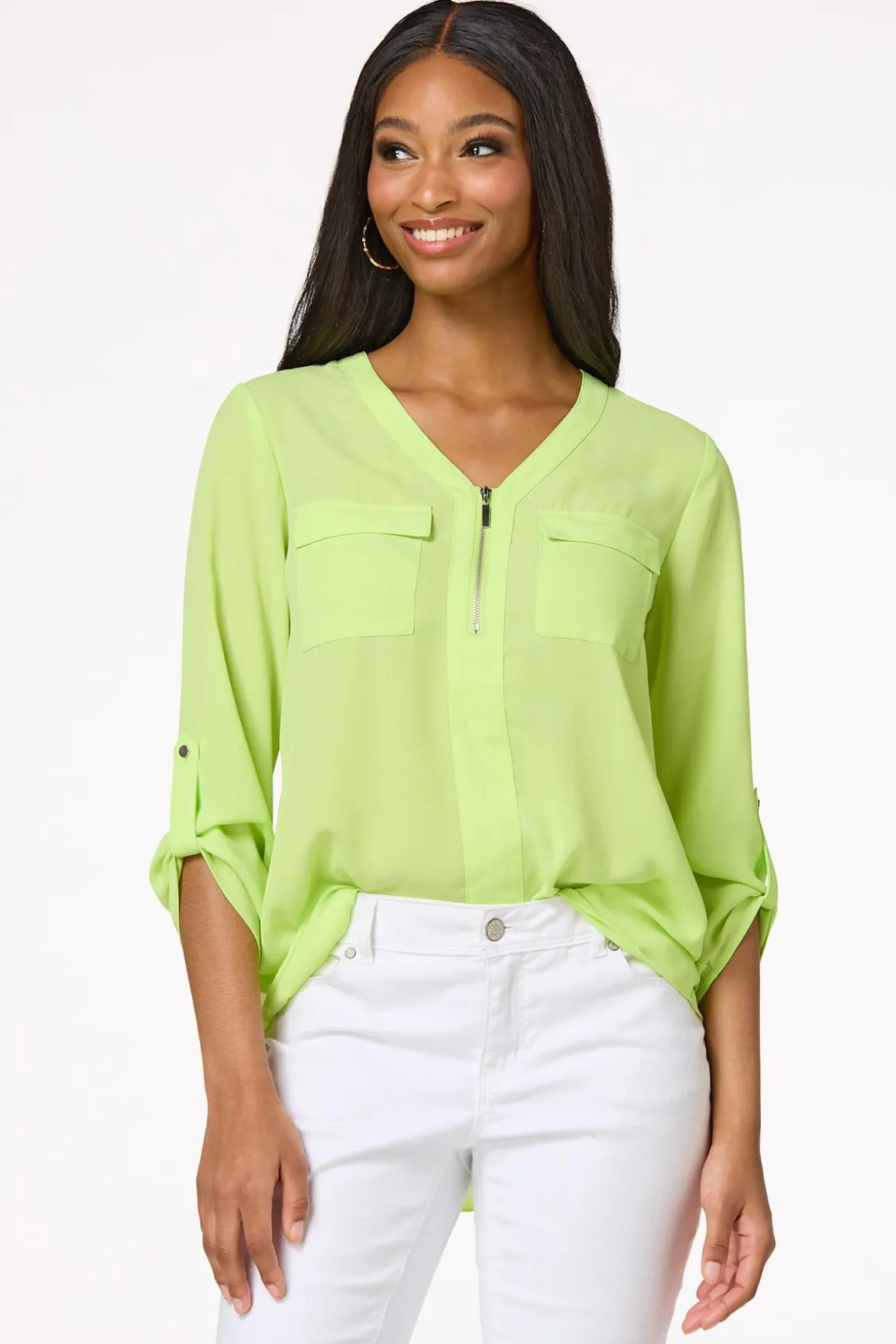 Solid Zip Neckline Top