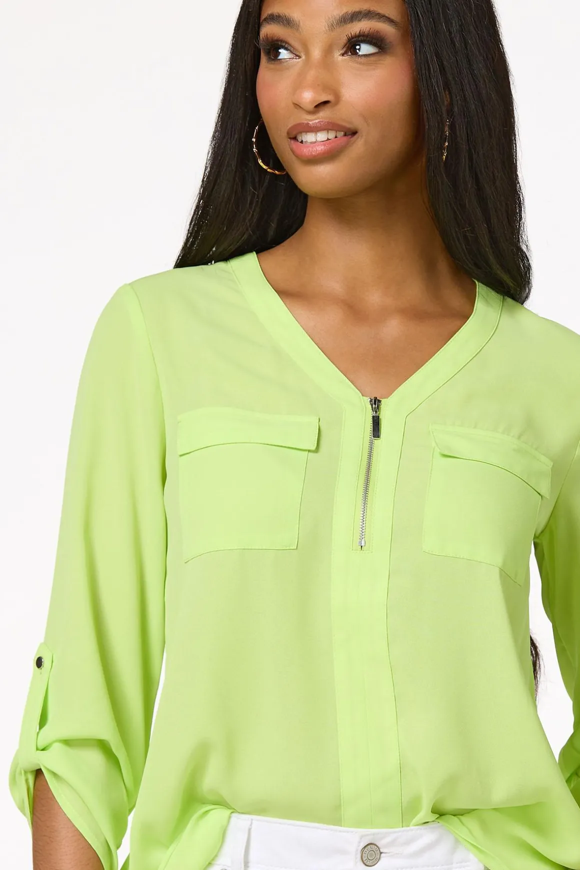 Solid Zip Neckline Top