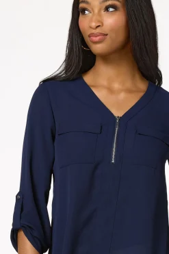 Solid Zip Neckline Top
