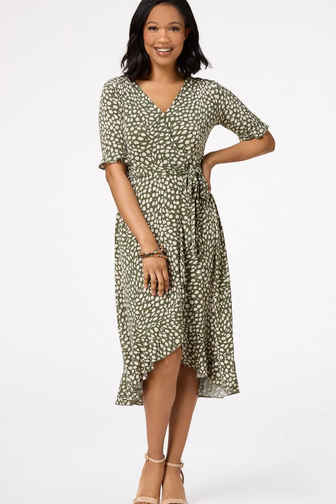 Spotted Faux Wrap Dress