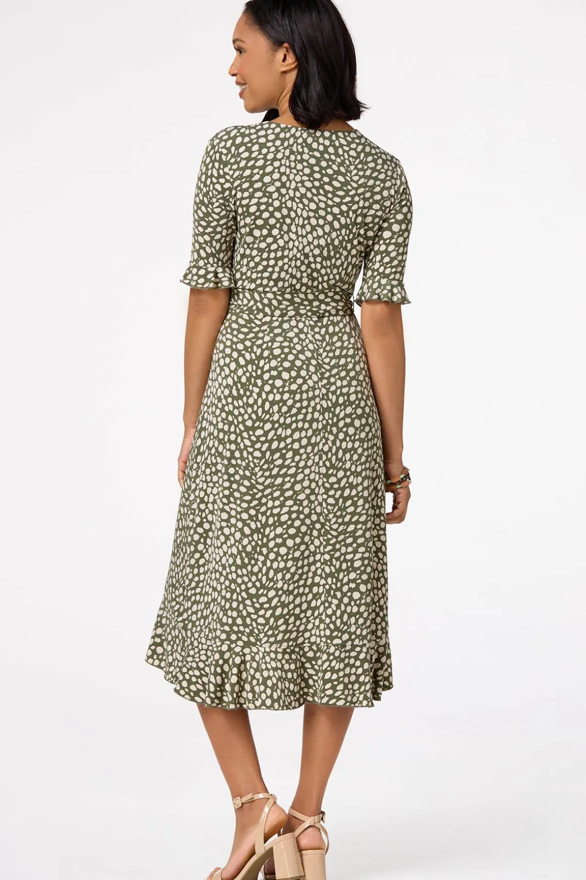 Spotted Faux Wrap Dress