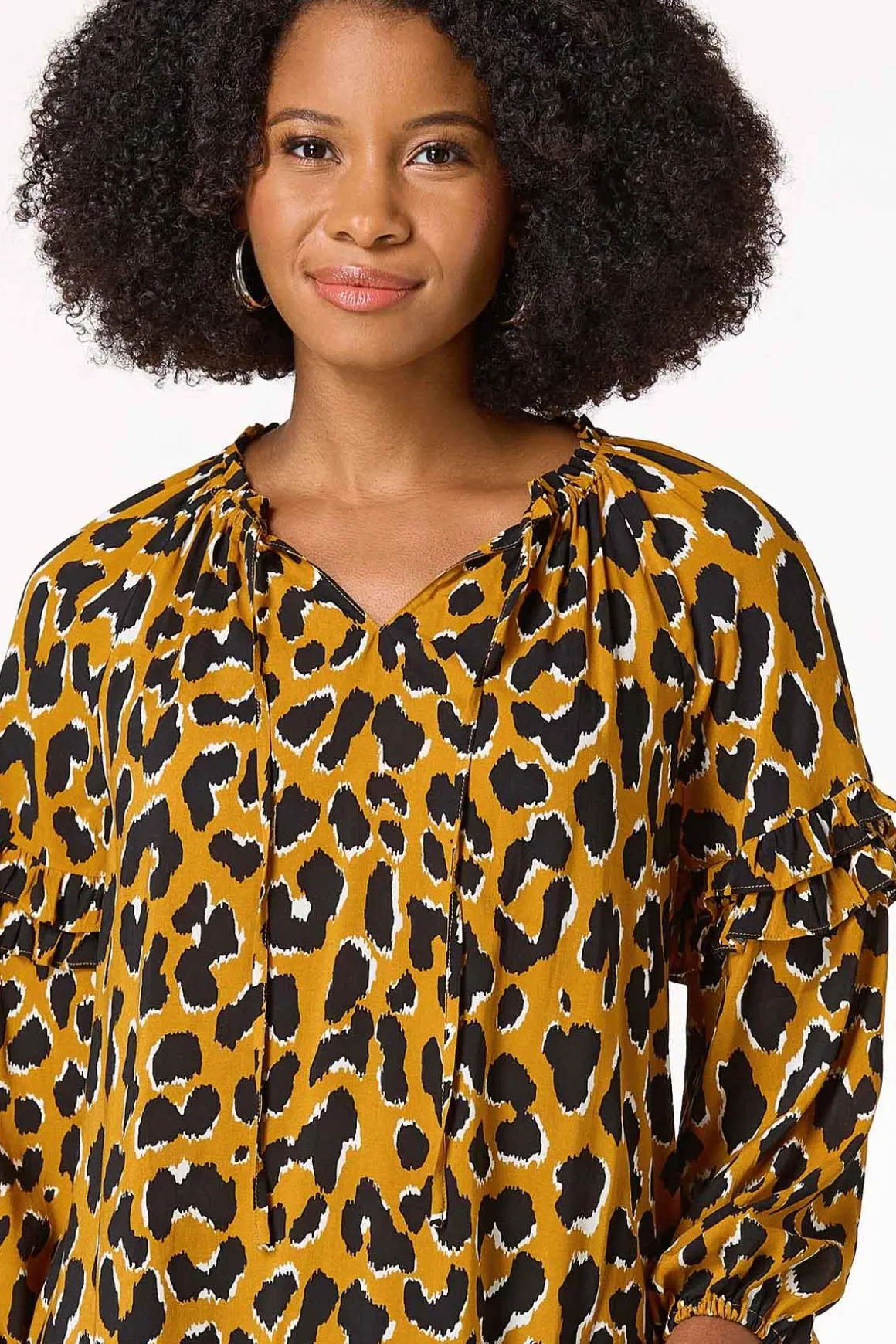 Spotted Ruffled Trim Top