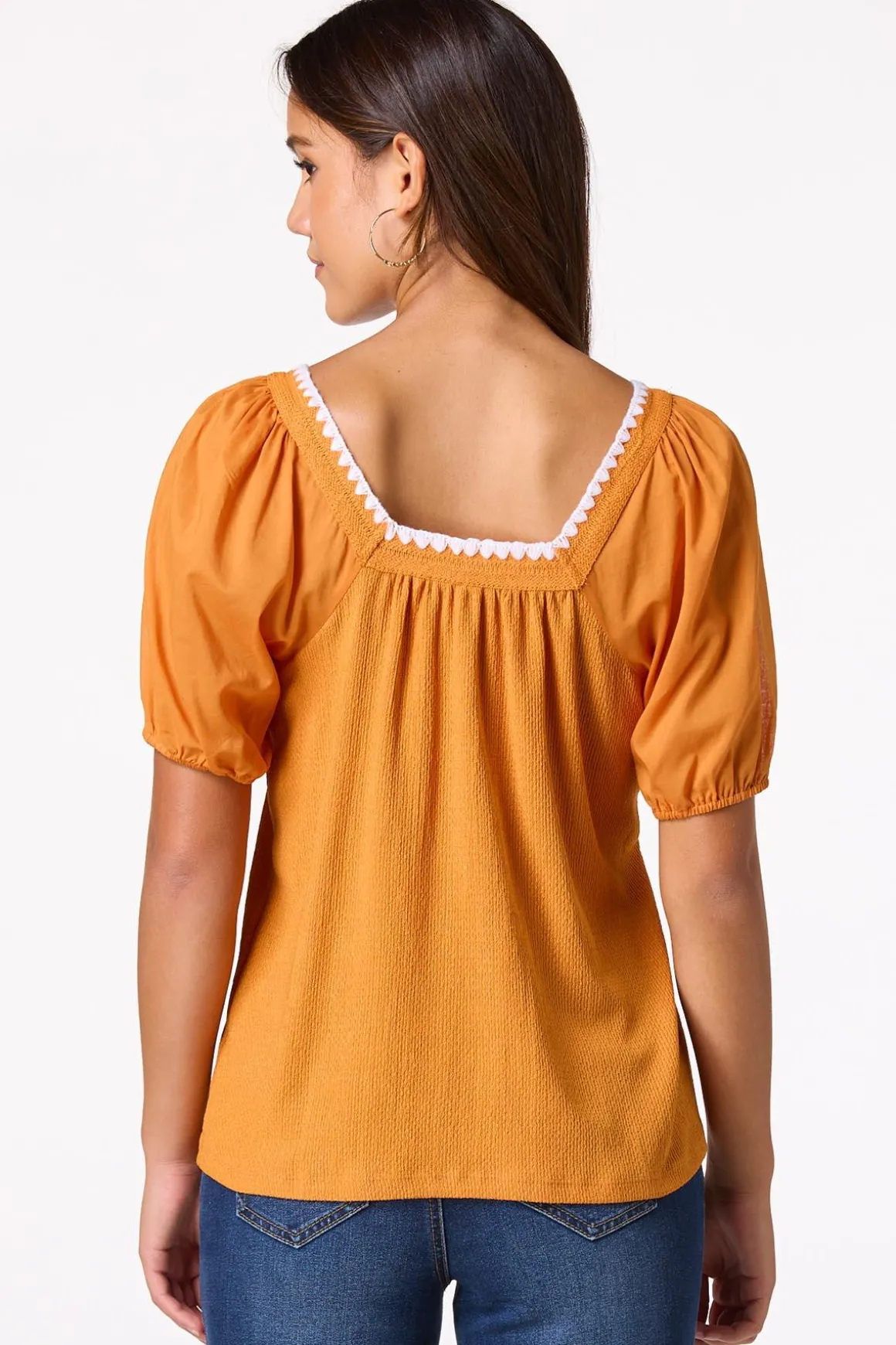 Stitch Trim Puff Sleeve Top