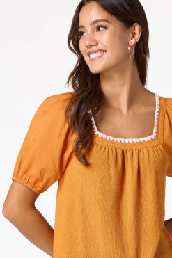 Stitch Trim Puff Sleeve Top