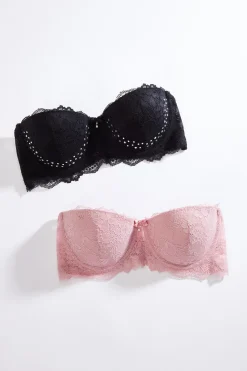 Stone Embellished Lace Bra Set