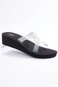 Stone Lucite Twist Wedge Sandals