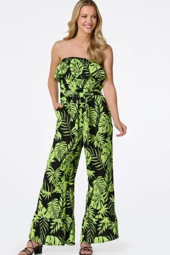 Strapless Palm Print Jumpsuit