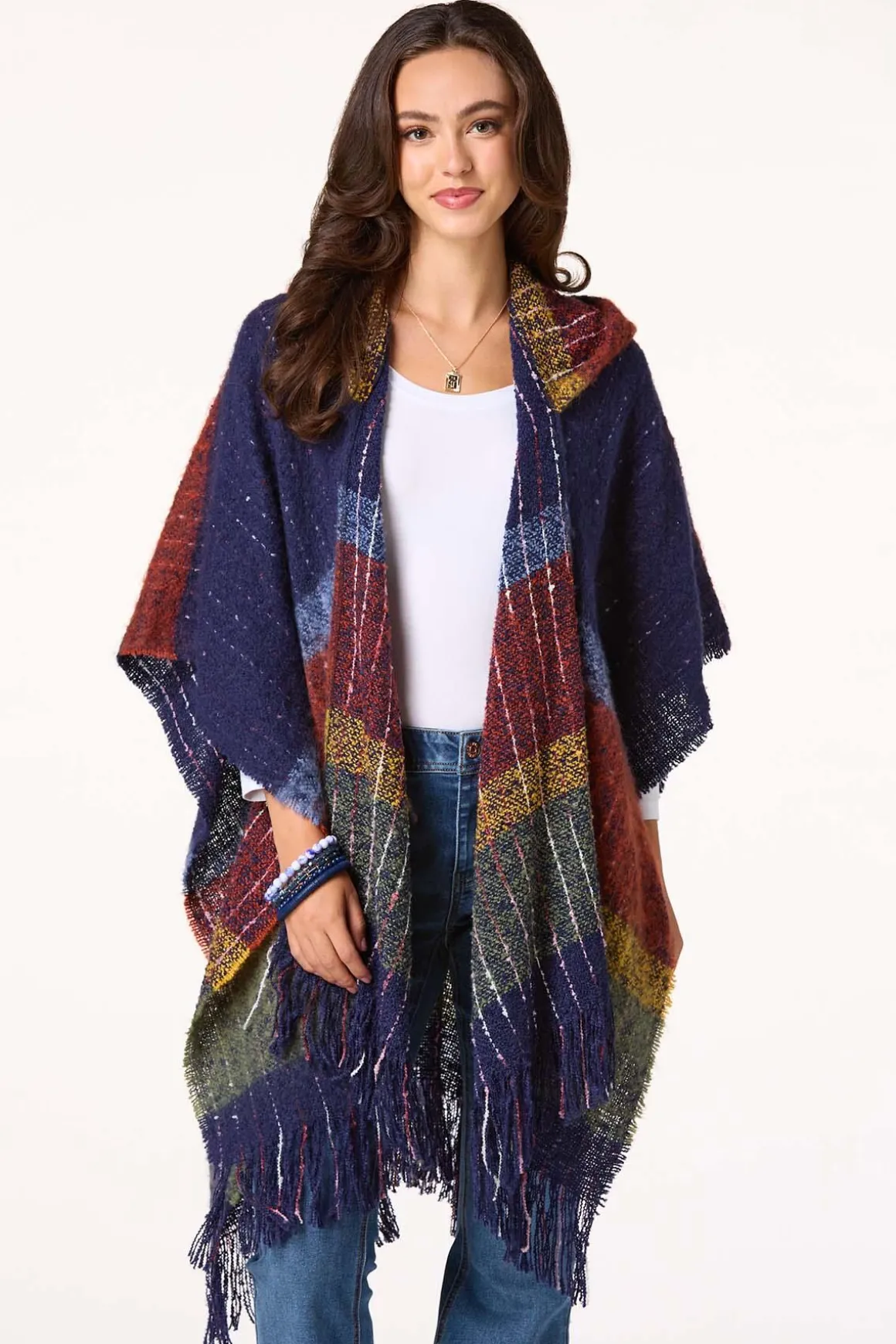 Stripe Colorblock Hooded Poncho