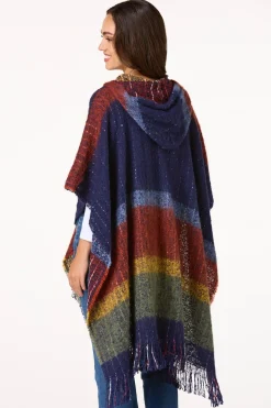 Stripe Colorblock Hooded Poncho