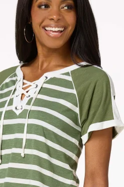 Stripe Lace- Up Top