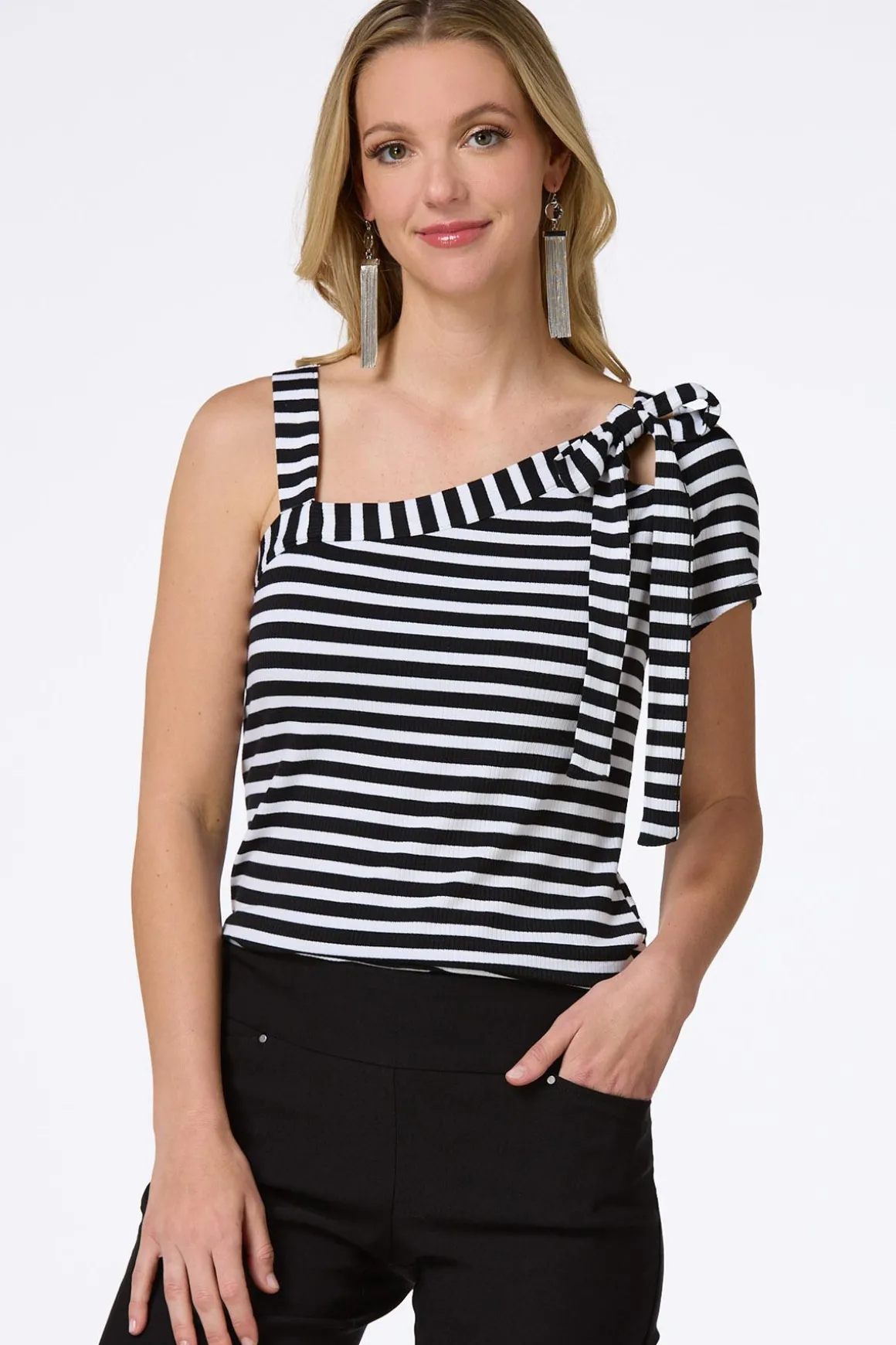 Stripe One Shoulder Top