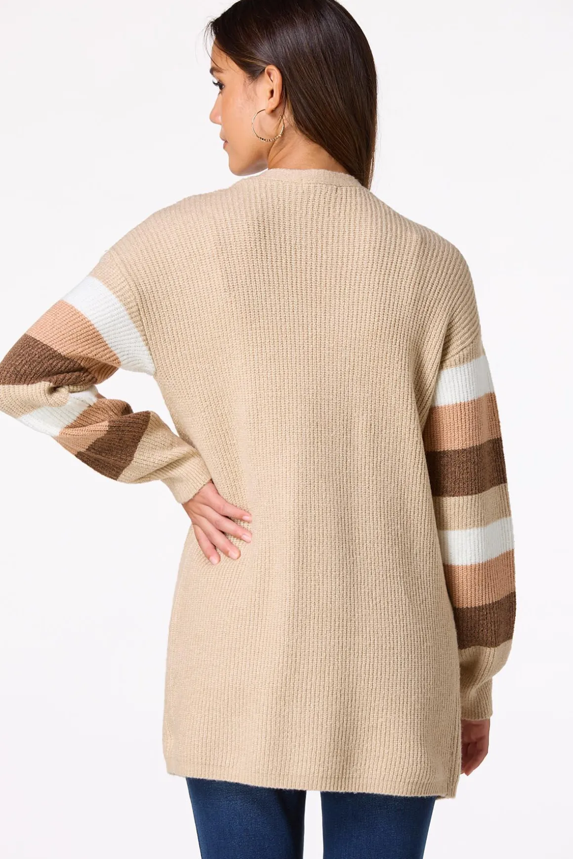 Stripe Sleeve Cardigan Sweater