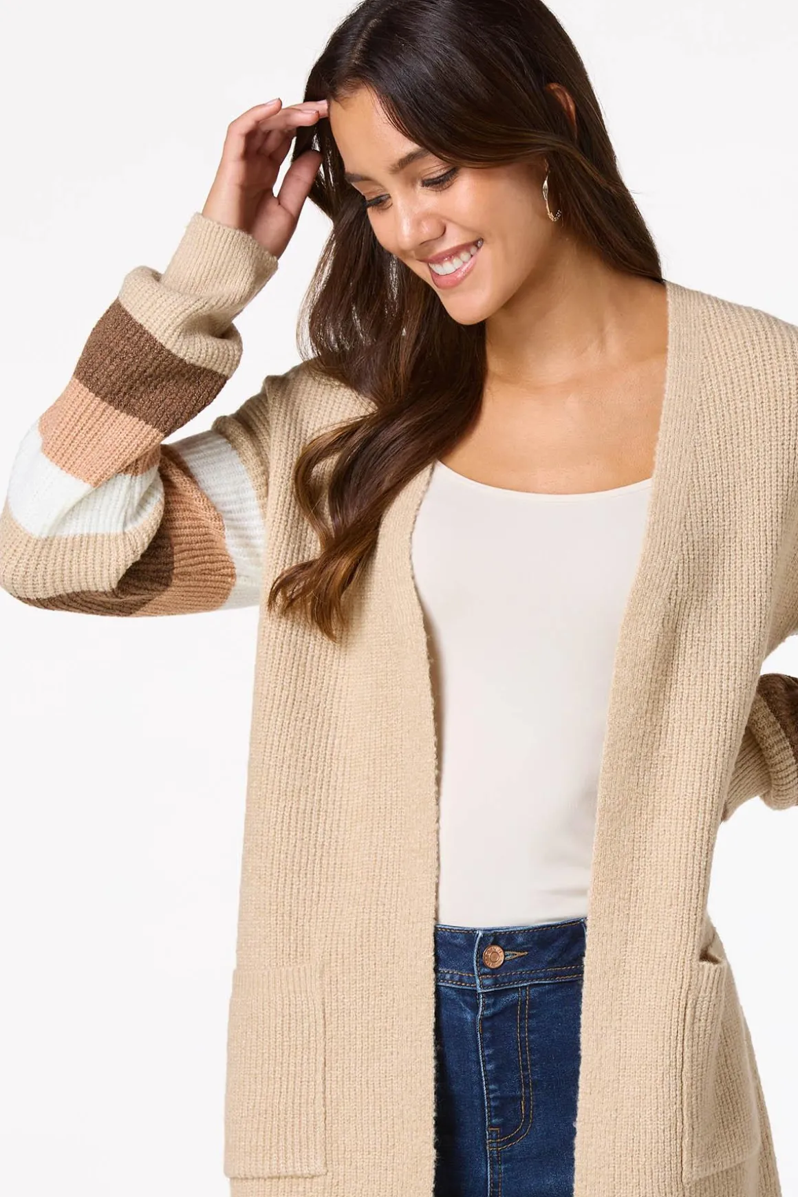 Stripe Sleeve Cardigan Sweater