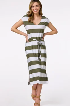 Stripe Tie Waist Midi Dress