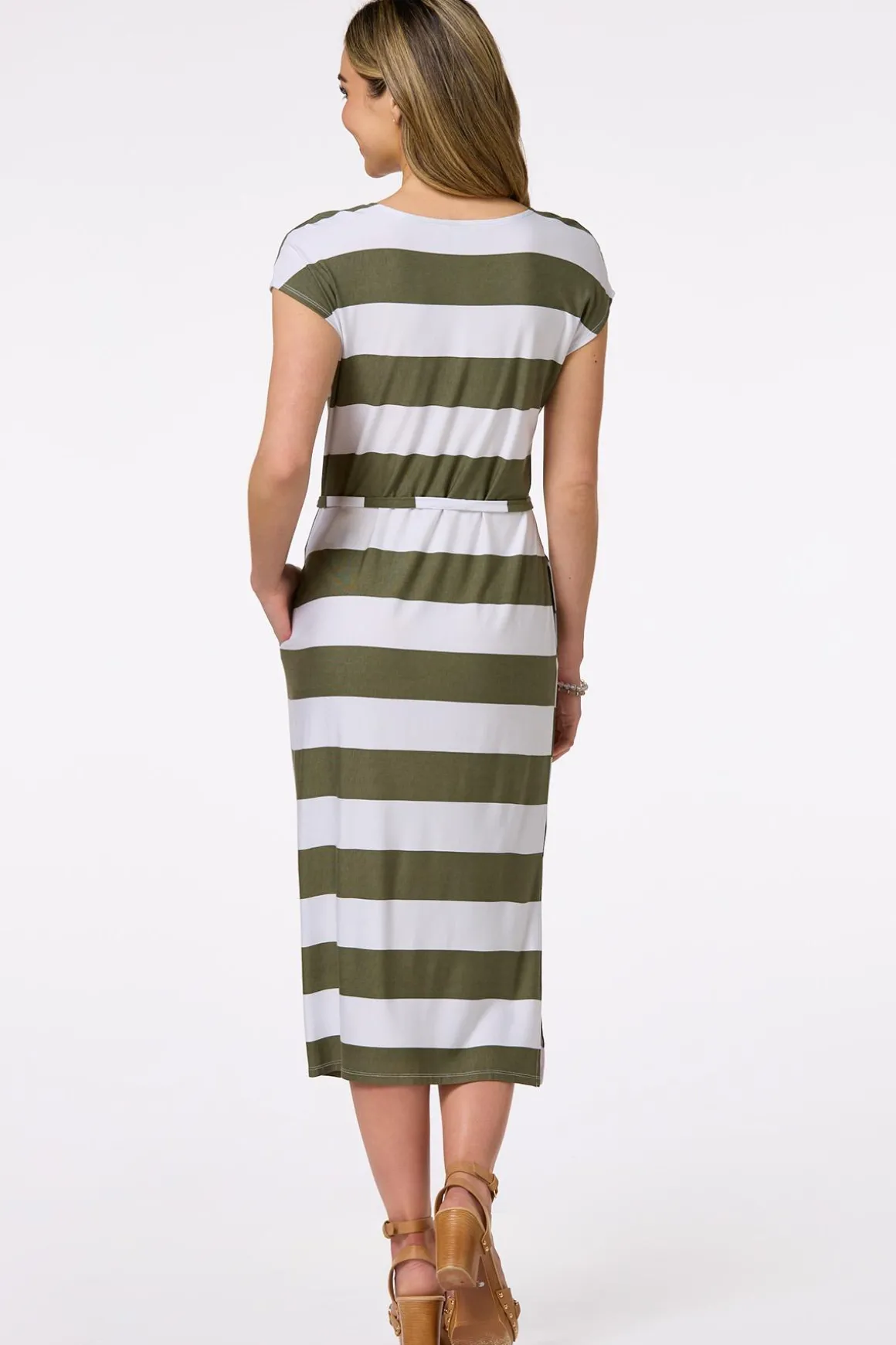 Stripe Tie Waist Midi Dress