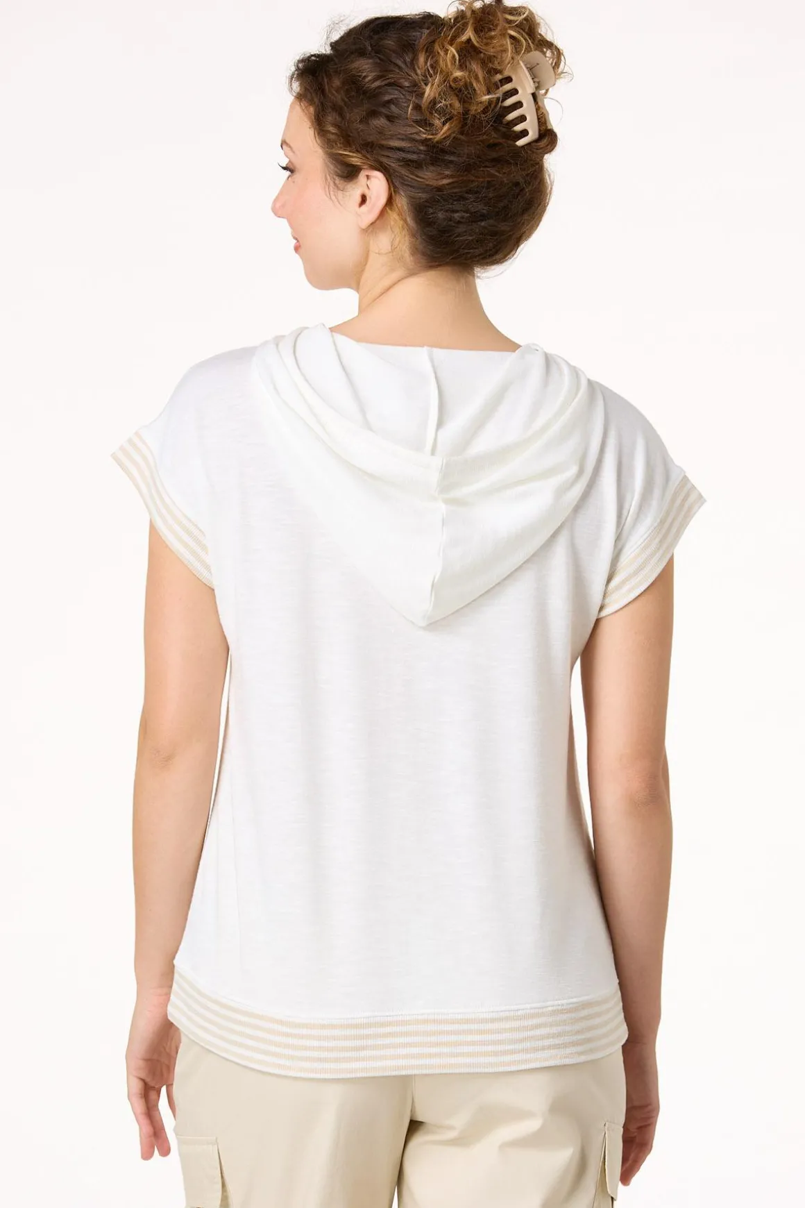 Stripe Trim Hooded Top