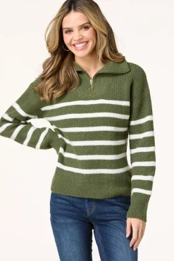 Stripe Zip Pullover Sweater