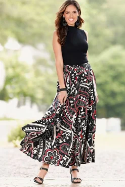 Sweeping Scarlet Floral Maxi Skirt