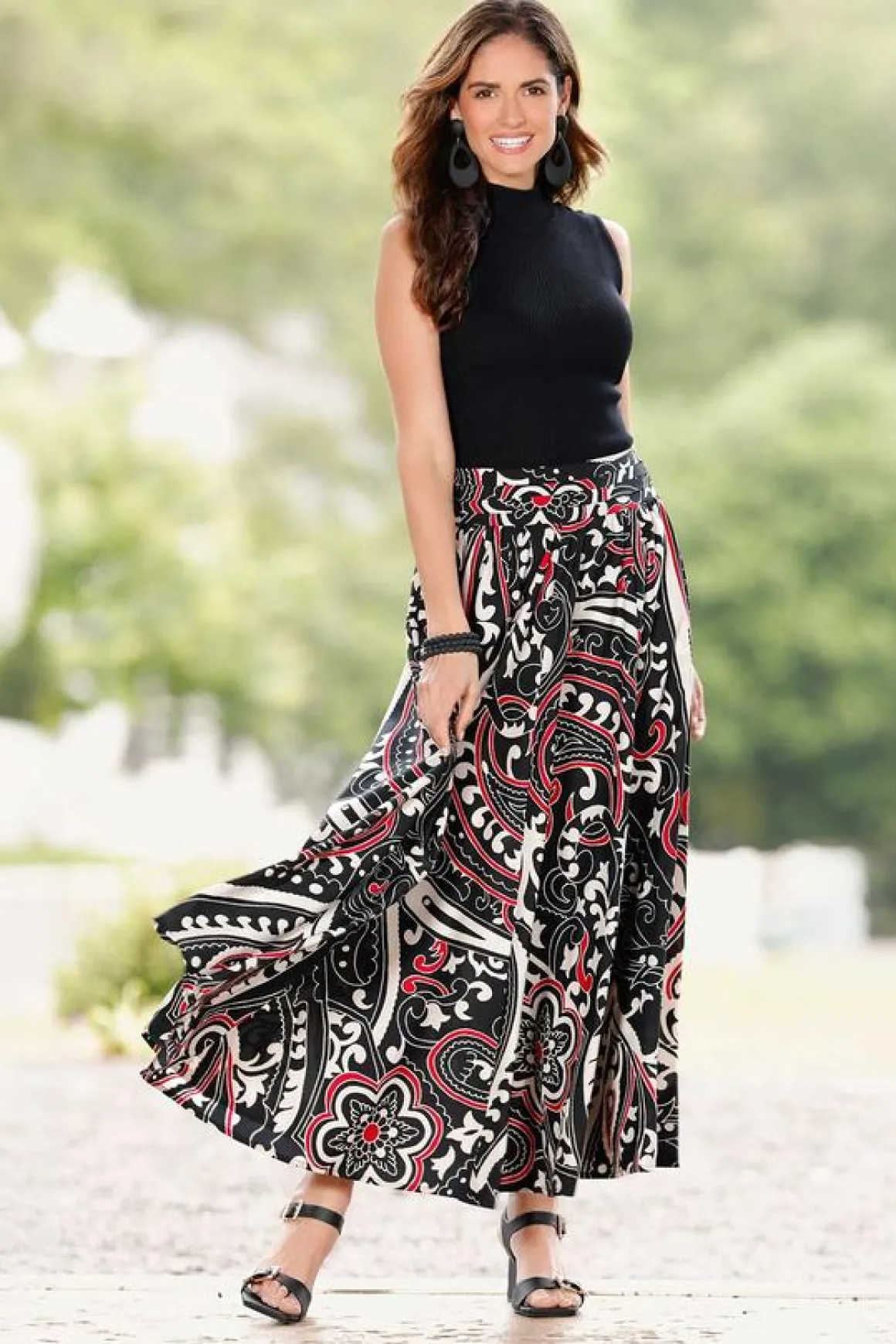 Sweeping Scarlet Floral Maxi Skirt