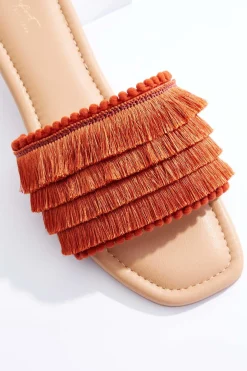 Tassel Pom Slide Sandals