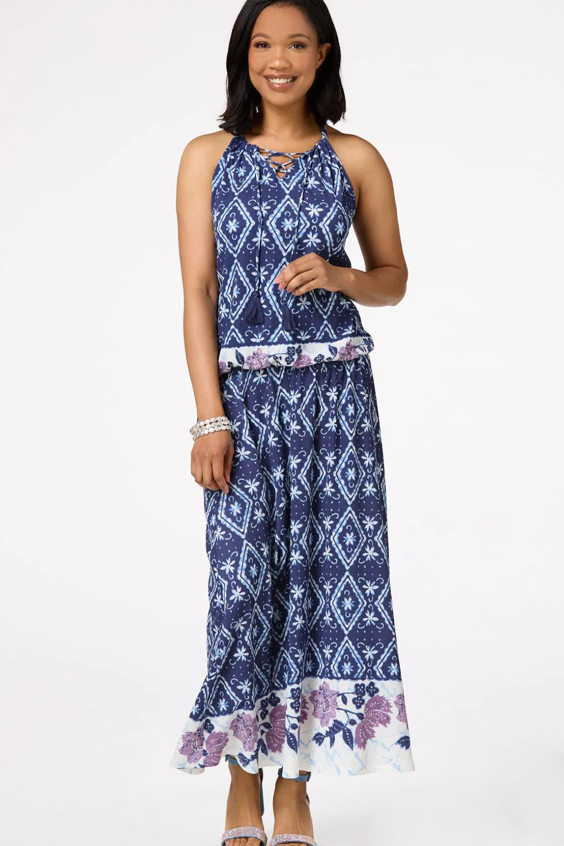 Tasseled Border- Floral Tank