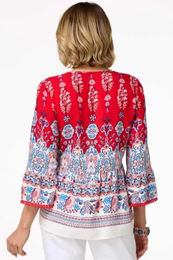 Tasseled Border Print Top
