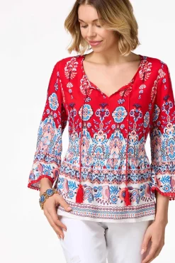 Tasseled Border Print Top