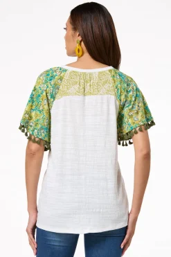 Tasseled Floral Sleeve Top