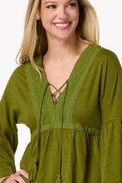 Tasseled Lace- Up Top