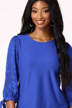 Textured Floral Tie Sleeve Top