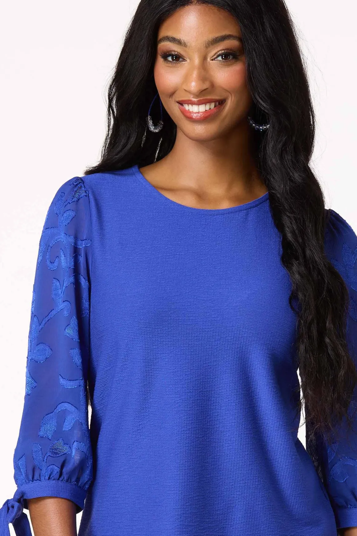 Textured Floral Tie Sleeve Top