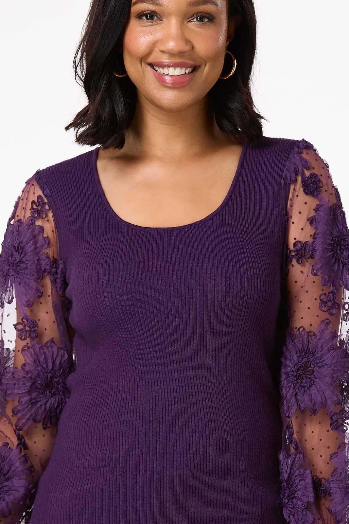 Textured Sheer Sleeve Sweater