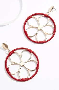 Thread Wrapped Flower Circle Earrings