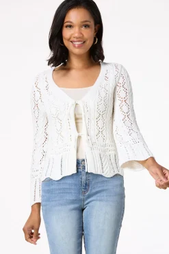 Tie Front Pointelle Cardigan