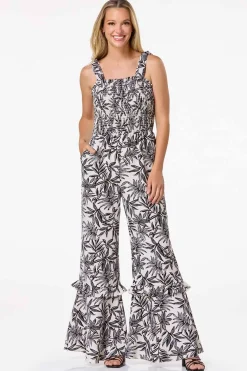 Tie Shoulder Smocked Bodice Jumpsuit