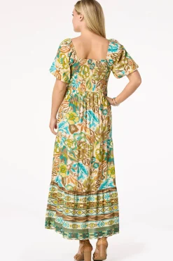 Tiered Bubble Sleeve Maxi Dress