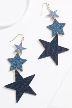 Tiered Denim Star Earrings
