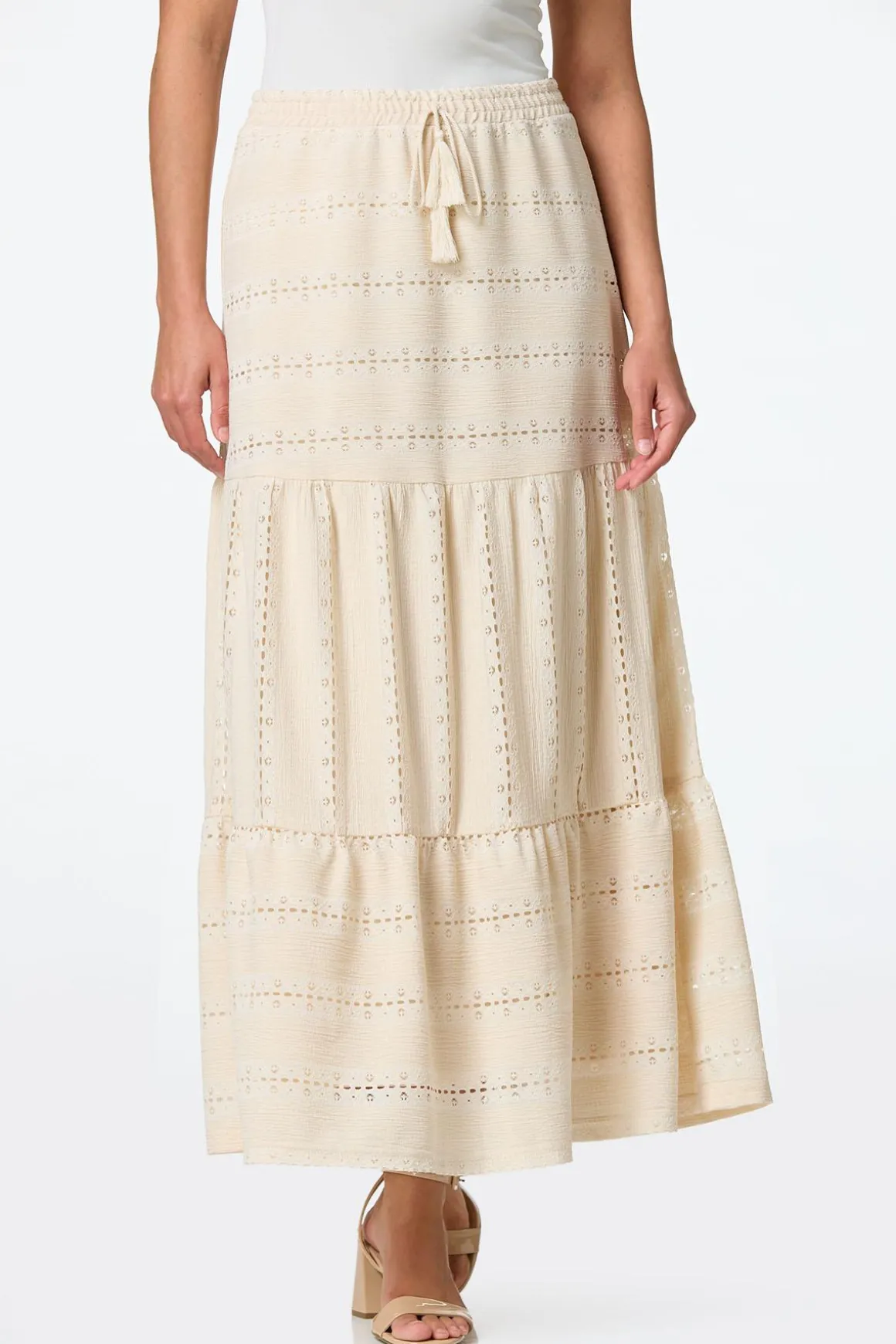 Tiered Eyelet Maxi Skirt