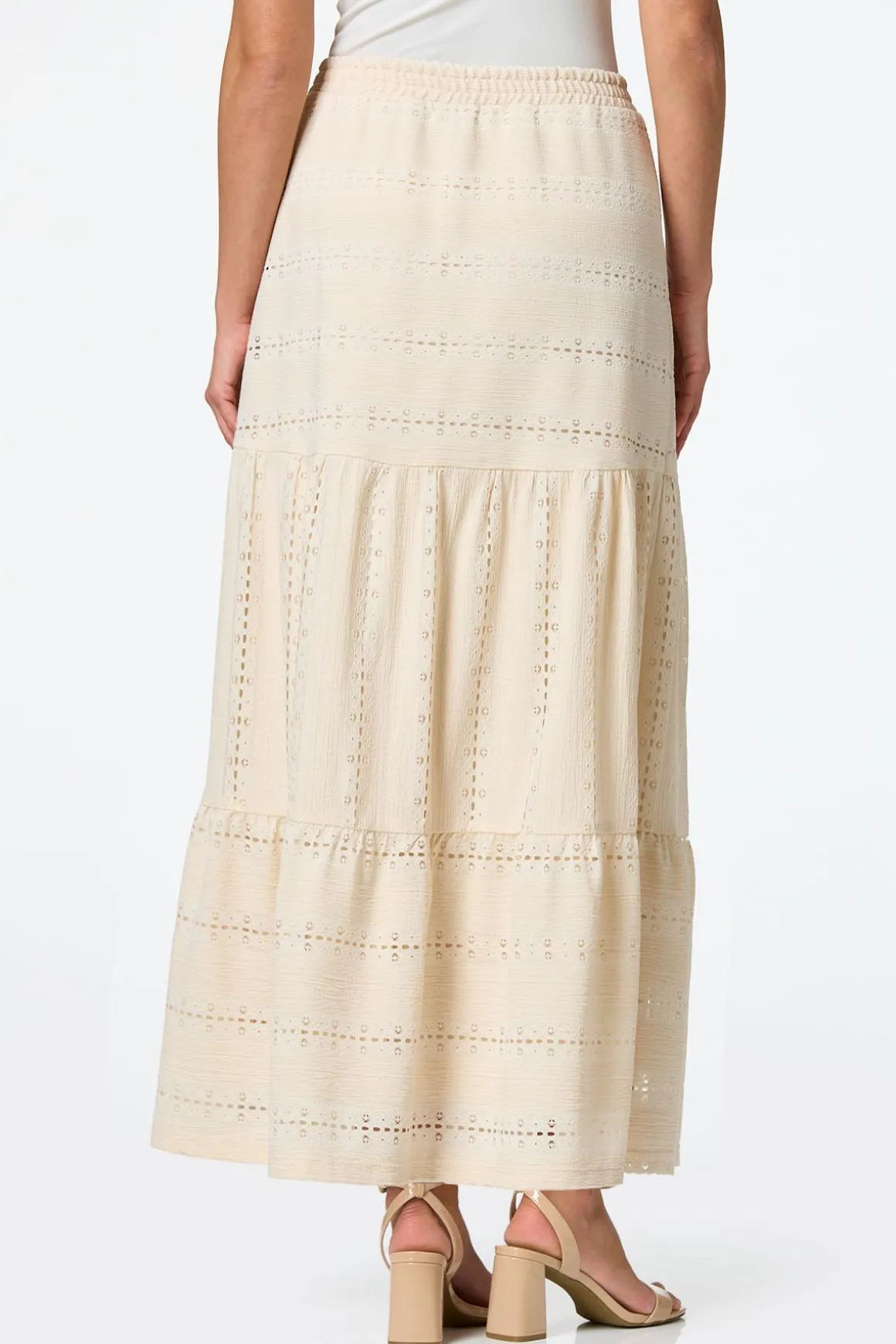Tiered Eyelet Maxi Skirt