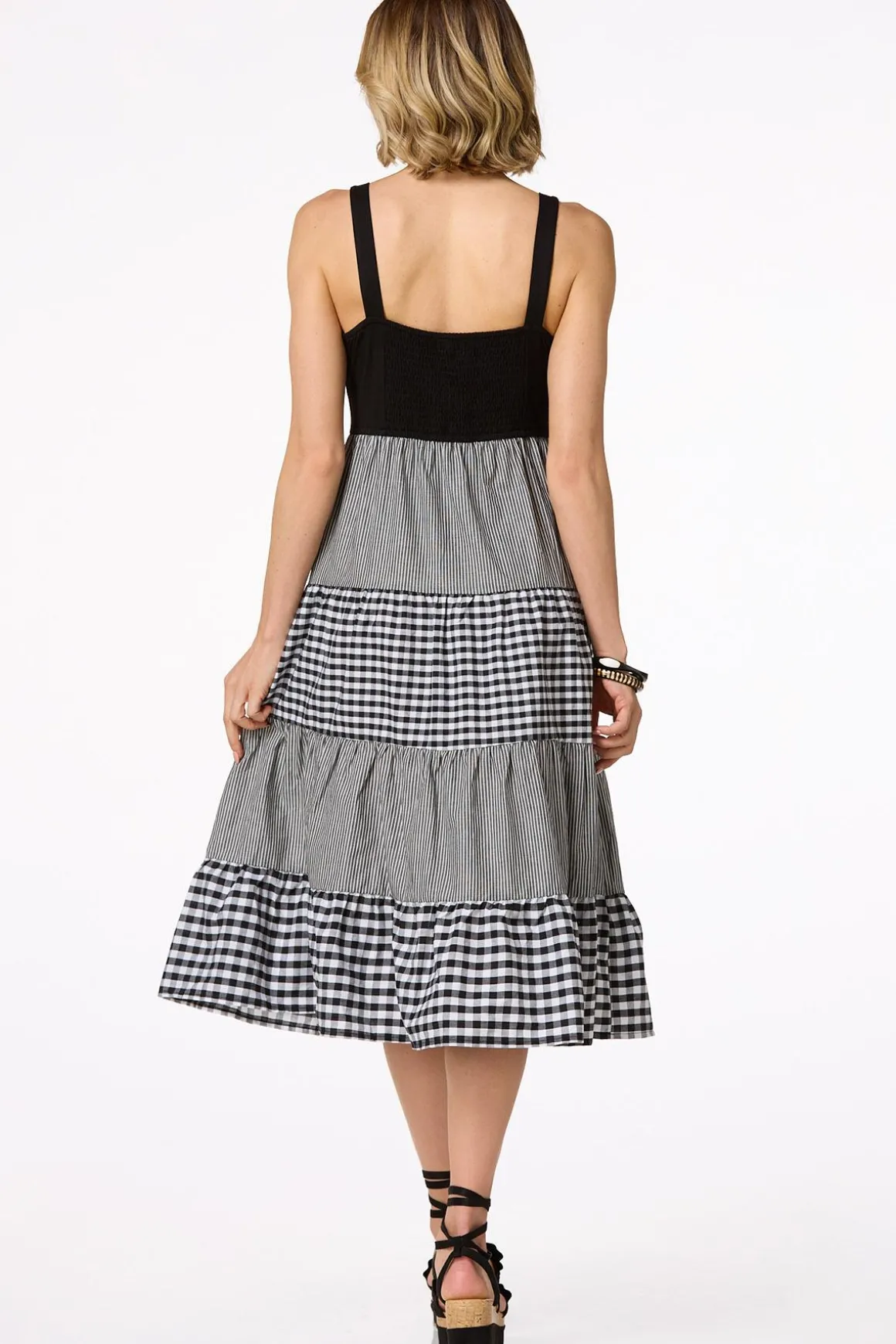 Tiered Gingham Stripe Dress