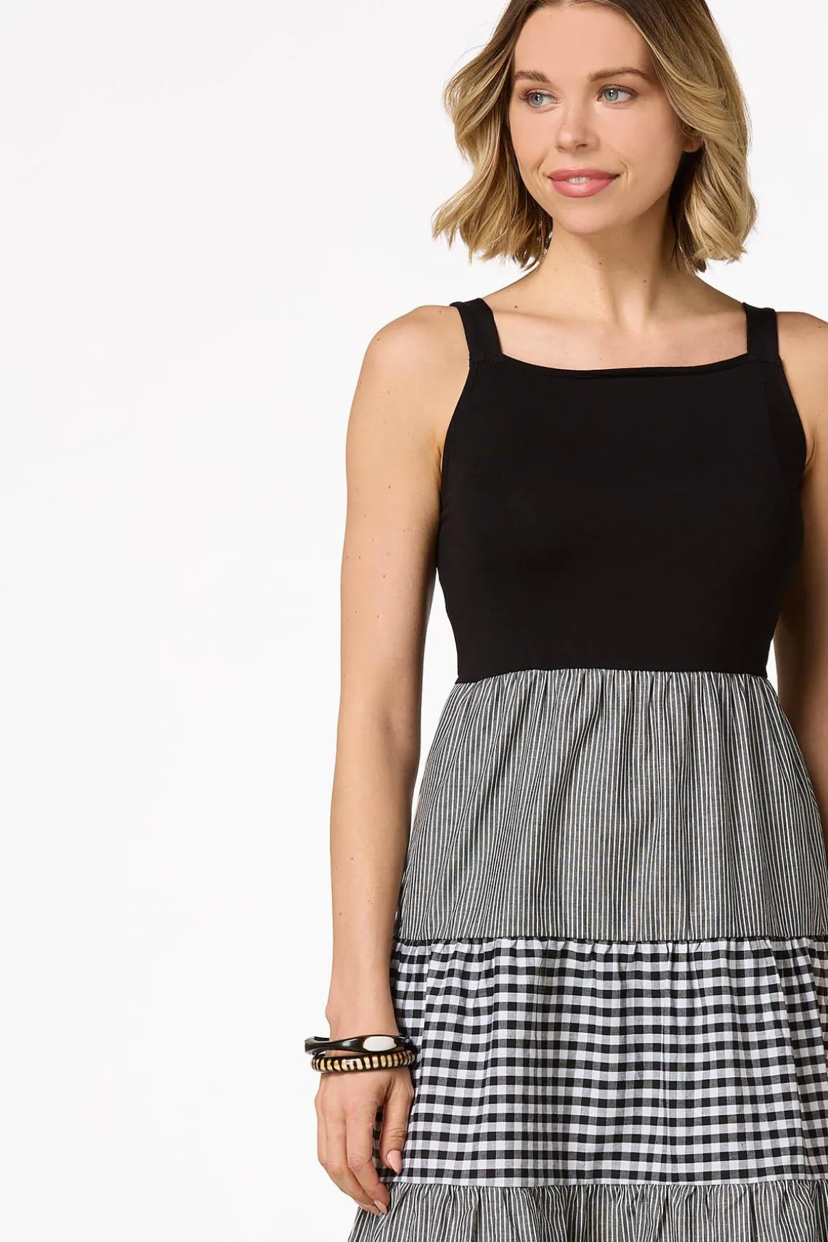 Tiered Gingham Stripe Dress