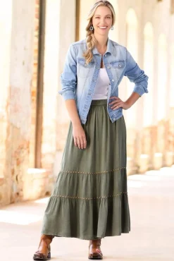 Tiered Studded Olive Skirt
