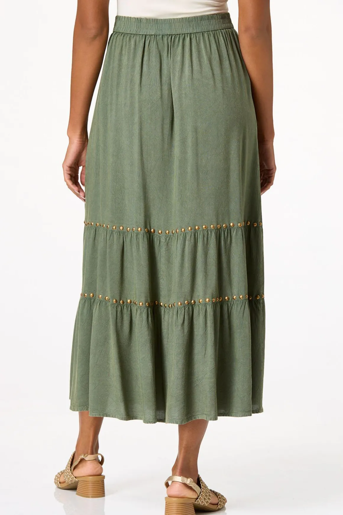 Tiered Studded Olive Skirt