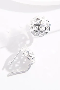 Tiny Grid Circle Button Earrings